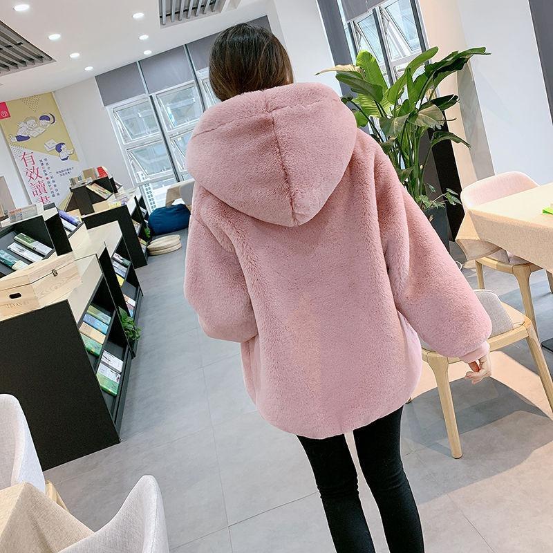 New Autumn and Winter Imitation Fur Jacket for Women's Loose and Thickened Imitation Rabbit Fur Plush Medium and Long Hooded