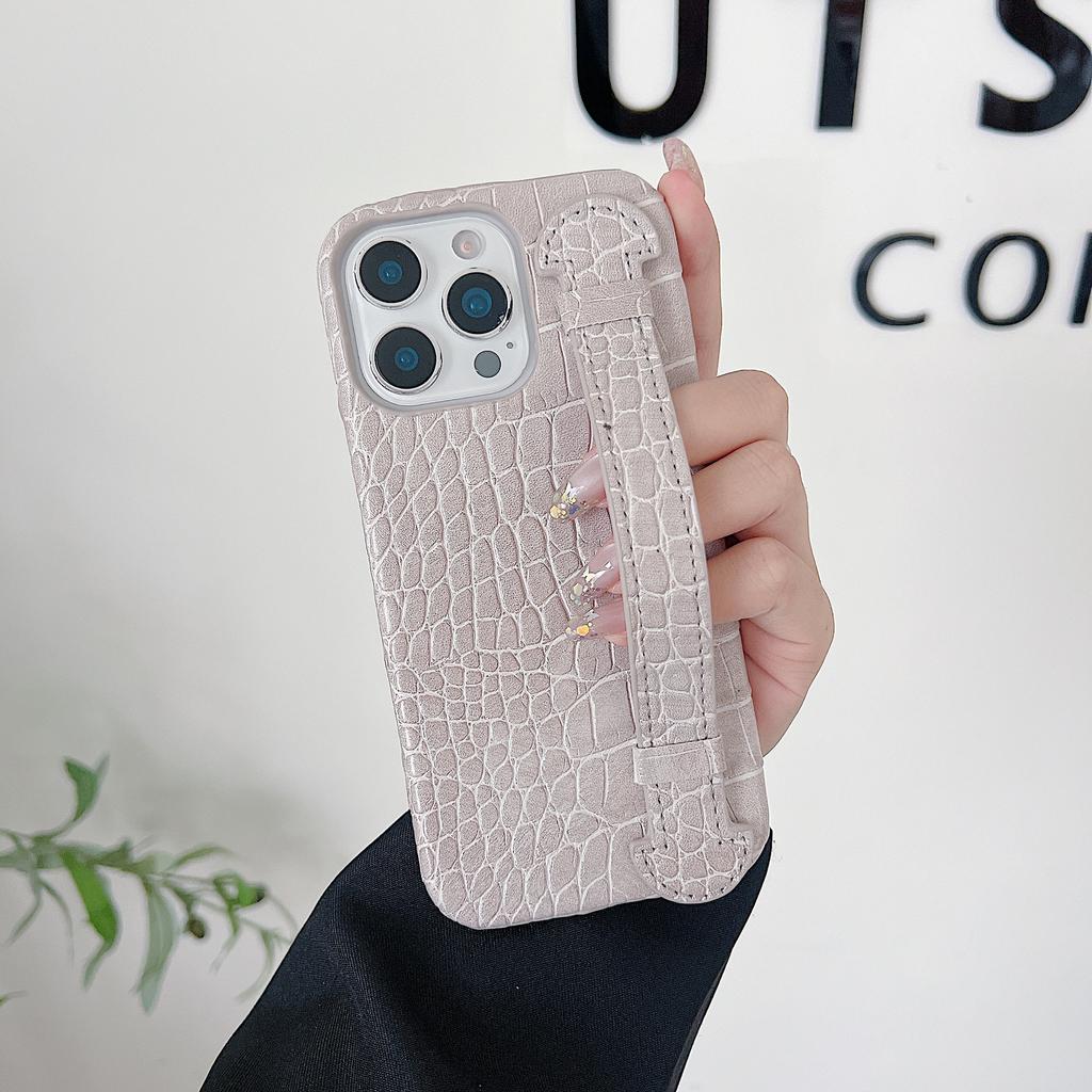 Light Luxury Crocodile Pattern Apple 17 Mobile Phone Case Half Pack 17pro Hard Wristband Support Heat Dissipation 16promax Mobile Phone Case