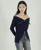 Tobaseu Off-Shoulder Two-Way Zip-Up Rib Knit (Navy)