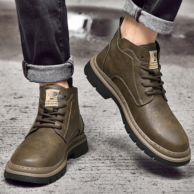 Martin boots men's high-top leather boots snow boots medium-top short boots tooling shoes men's trendy shoes leather shoes men's shoes winter