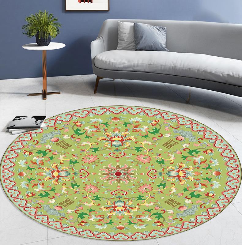 Ethnic Style Round Floor Mat Living Room Decoration Carpet Bathroom Kitchen Doormat Non-slip