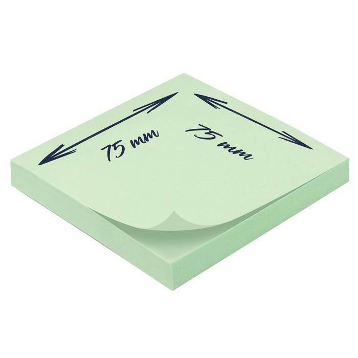 Notes autocollantes repositionnables - 1200 feuilles - vert pastel - 7,5 x 7,5 cm - 12 blocs