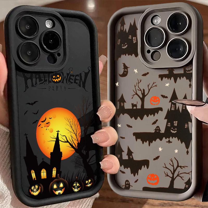 Halloween Castle Moon Soft Silicone Case For iPhone 17 Pro 14 15 Plus 11 12 13 16 Pro Max Coque 16E 17AIR Shockproof Phone Cover