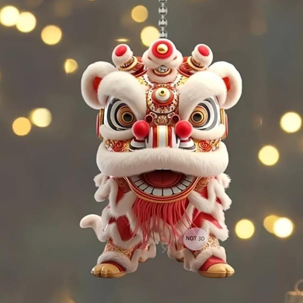 Acrylic 2D Lion Dance Pendant Lion Pattern Hanging Flat Indoor Decoration Lightweight Lion Hanging Pendant