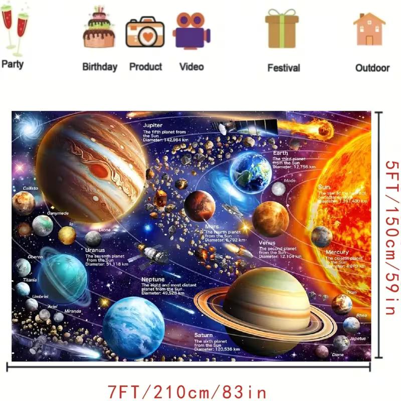 2D Outer Space Tapestry Solar System Poster with Planets and Asteroids for Kids Room