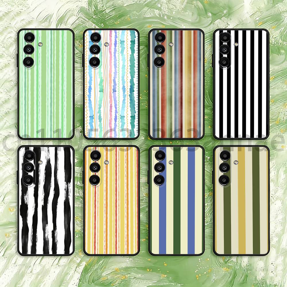Colorful Striped Minimalist INS Couple Phone Case For Samsung S25,24,23,22,21,S20,Ultra,Plus,FE Black Soft Cover