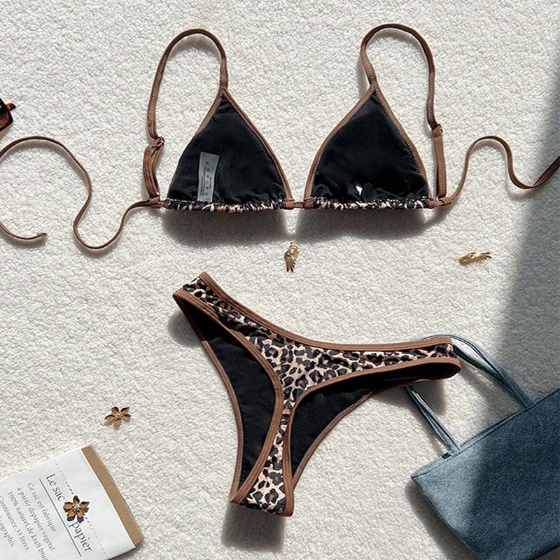 Leopard Print Lace-up Bikini 2025: European & American High-End Women's Beach Swimwear