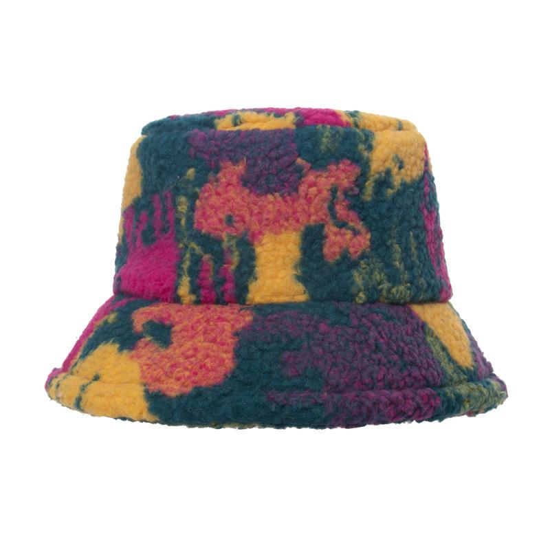 2023 Internet celebrity bucket hat female autumn and winter graffiti lamb wool bucket hat go out basin hat fashion trend