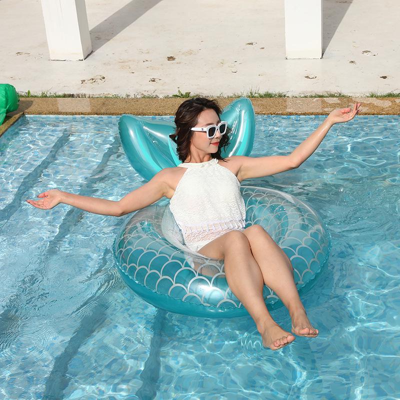 Baxia 110cm Mermaid Tail Inflatable Swim Ring Lifebuoy for Adults