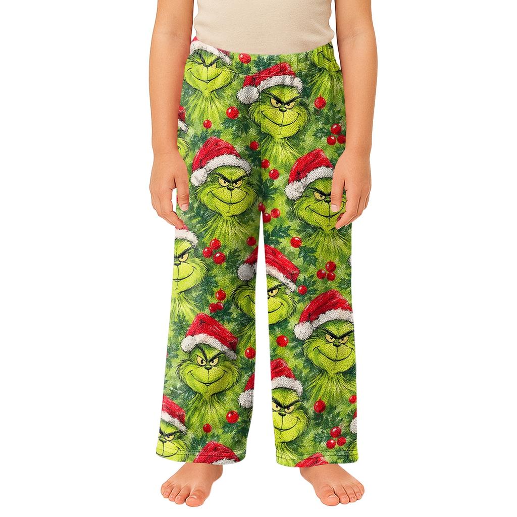 Children's Christmas Print Plush Casual Pants for Holiday Lounging and Everyday Wear