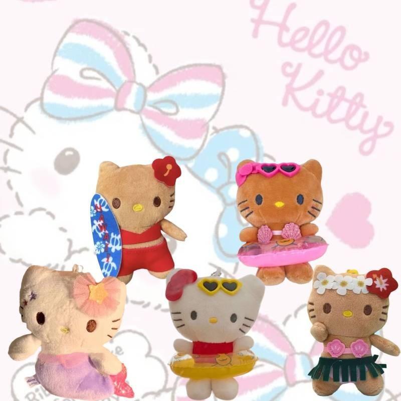 Cute Cartoon Hello Kitty Plush Keychain Adorable Kt Doll With Black Leather