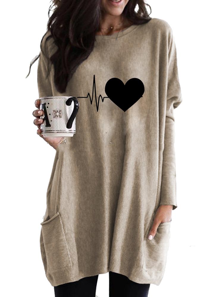 Women's Sweatshirt Women's Long Tunic with Pockets Loose Fit Fashion Printed Logn Sleeve Top