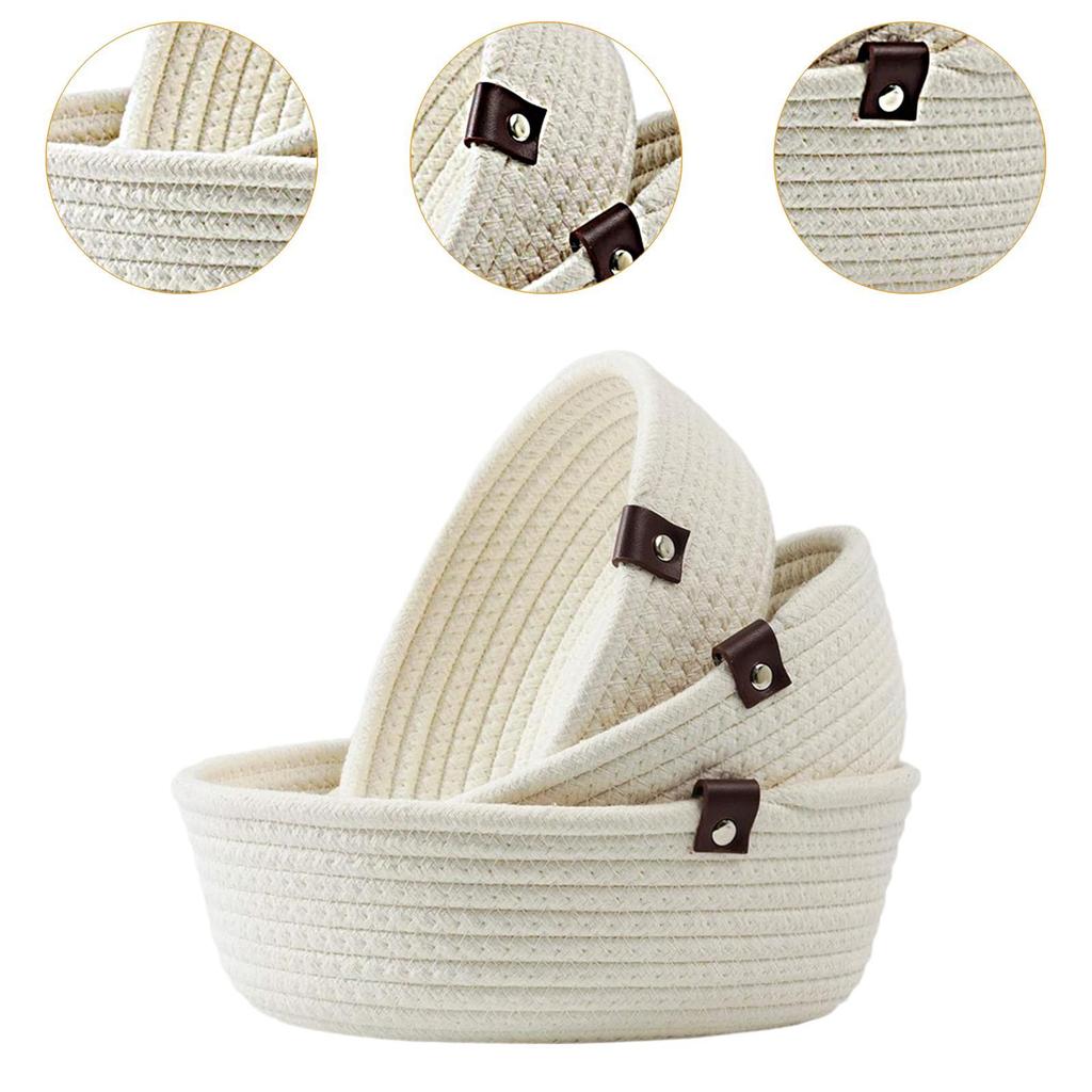3Pcs Round Small Woven Baskets Set for Shelves Bathroom Basket Cat Dog Bin Gift Fruits Remotes Tray Laundry Basket Basket Bin