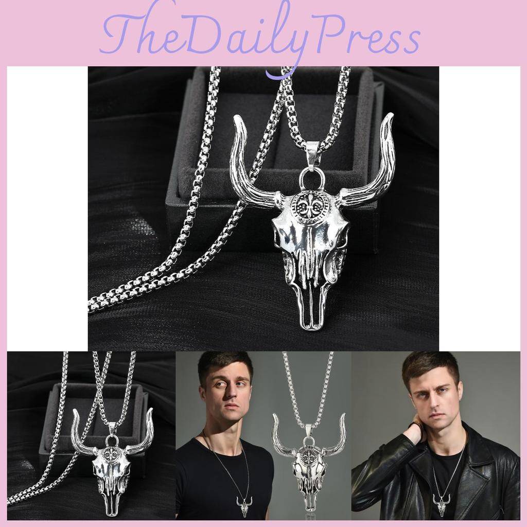 Unique Retro Style Bull Skull Necklace For Men Featuring Premium Titanium Steel Material