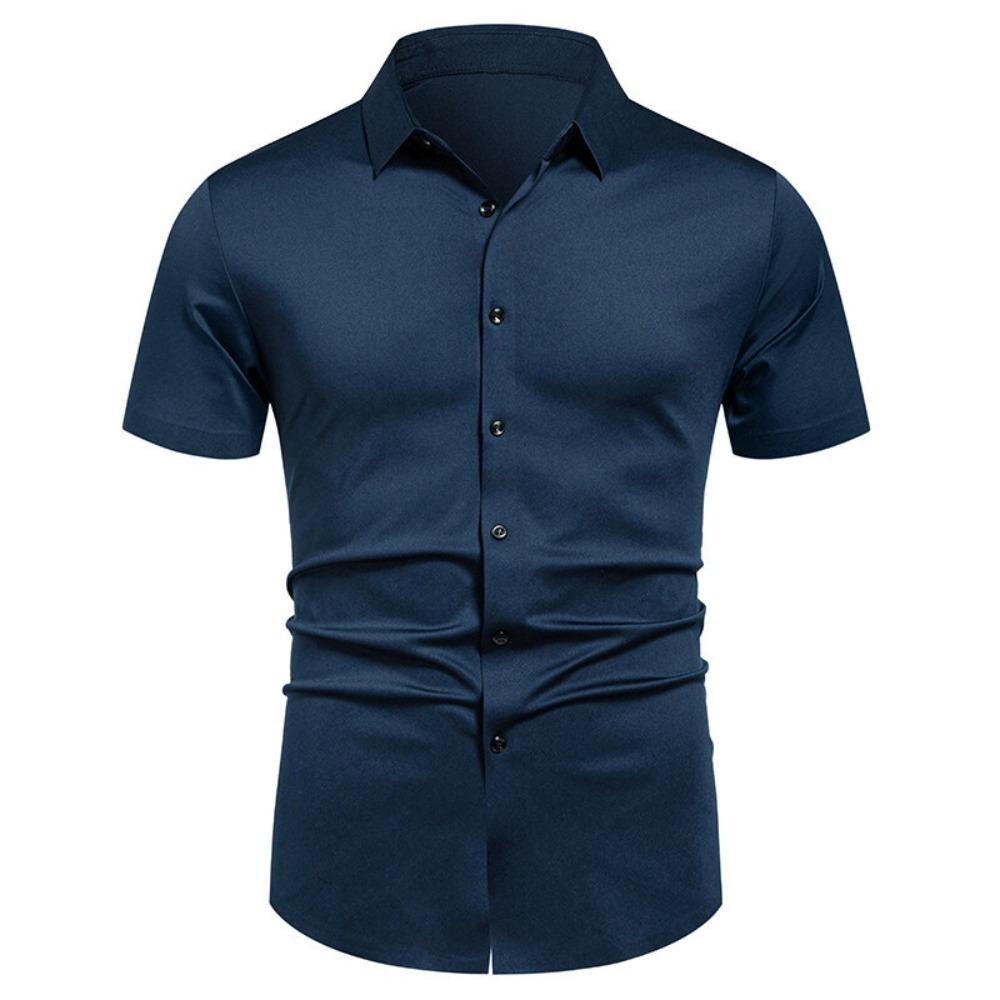 Men's Casual Short-sleeved Shirt - Solid Color, Simple and Stylish, Fitted Collar Shirt, Men's Top Garment