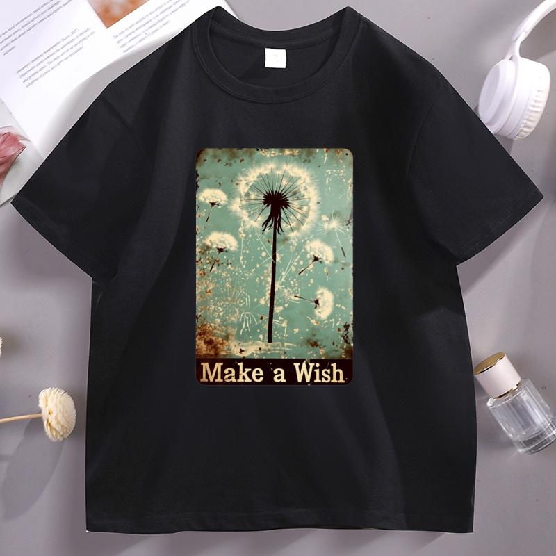 Vintage Dandelion Make A Wish T Shirt Unisex Women Casual Cotton Short Sleeve Round Neck Tshirts High Quality Oversized Clothes