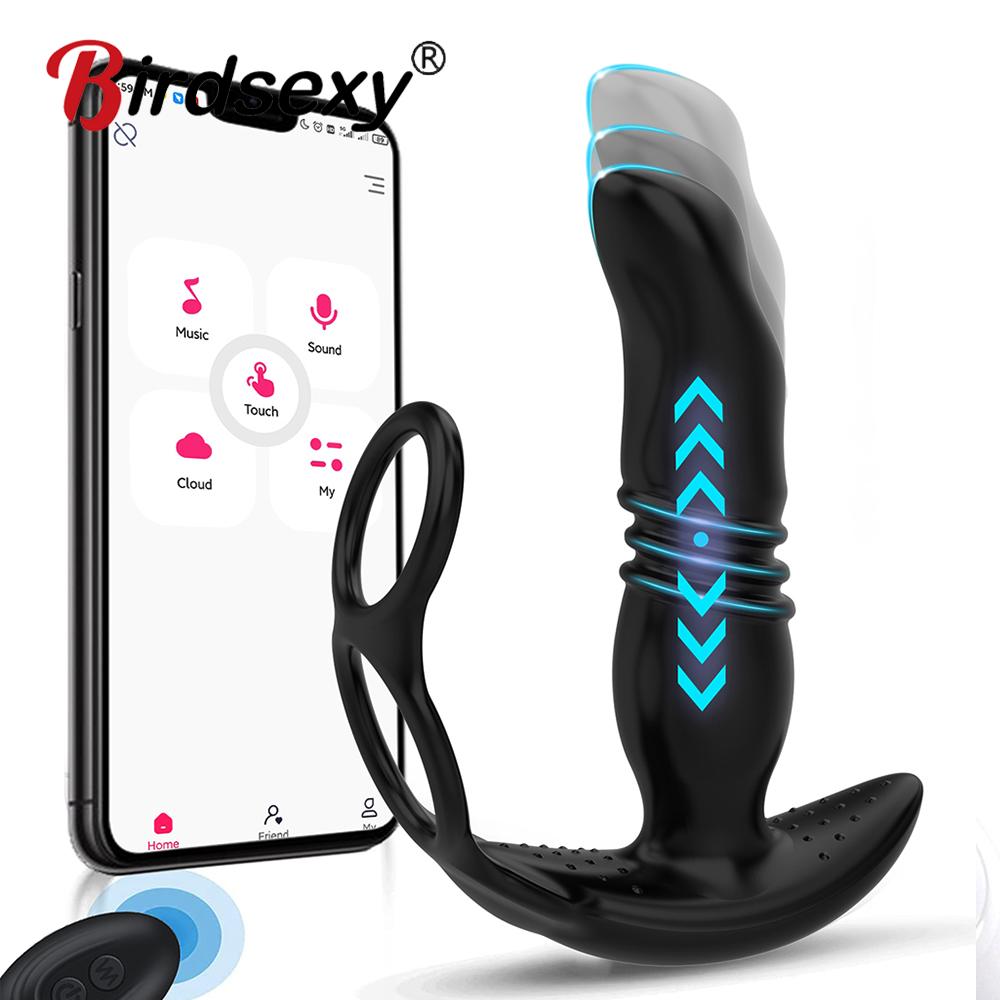 Teleskopisk analvibrator sexleketøy for menn app fjernkontroll prostata massasjeapparat Bluetooth dildo vibrator buttplugg forsinkelse Ejakulasjonsring