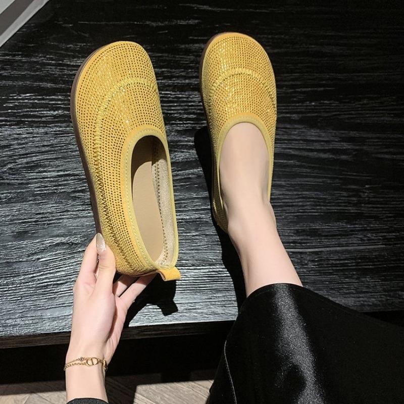 Fashion Women Autumn Female Shoes Crystal Slip-on Soft Shallow Mouth Fall Dress Rhinestone Boat Slip On New Retro Moccasin Summer Flock