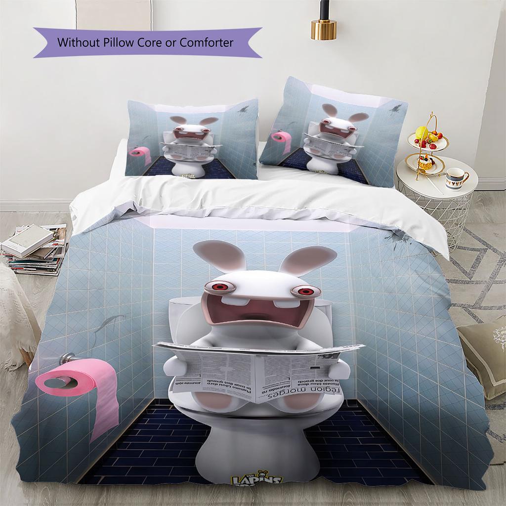 Rabbids Invasion Smile Bedding Quilt Set Quilt Cover Pillowcase Home Decoration Birthday Gift (1 * duvet cover + 2 * pillowcase, without core)
