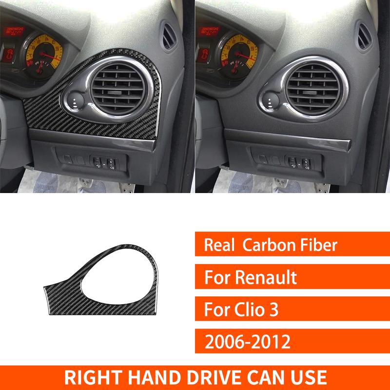 For Renault Clio 3 2006-2012 Real Carbon Fiber Stickers Driver's Side Air Vent Panel Cover Car Accessories Interior Decorative
