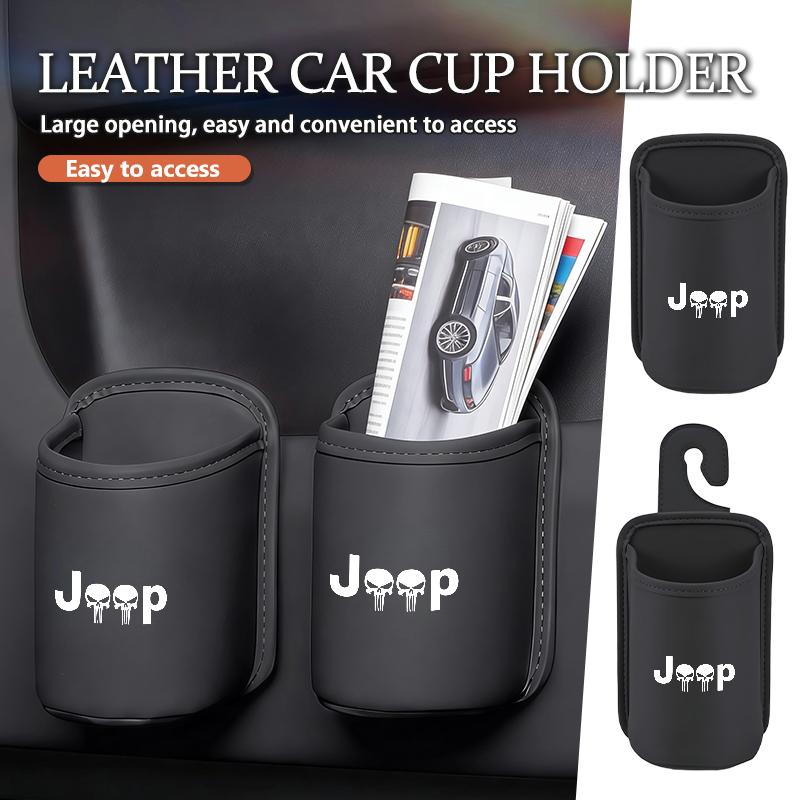 Leather Car Water Cup Holder Interior Drink Rack Organizer For Jeep Wrangler-JK Liberty JL Cherokee Patriot Commander AKM1