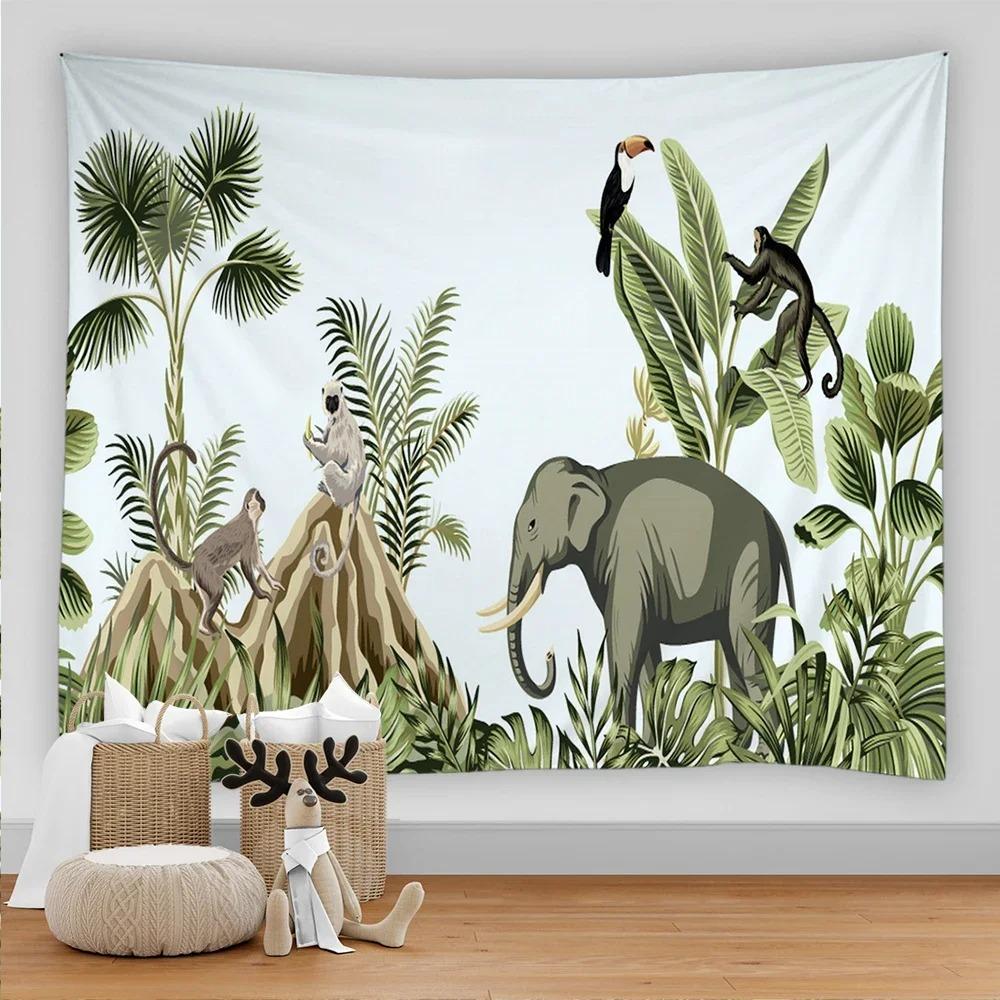 Tropical leaves flowers and birds beach wall hanging animal background palm tree wall hanging tapestry wall cloth carpet
