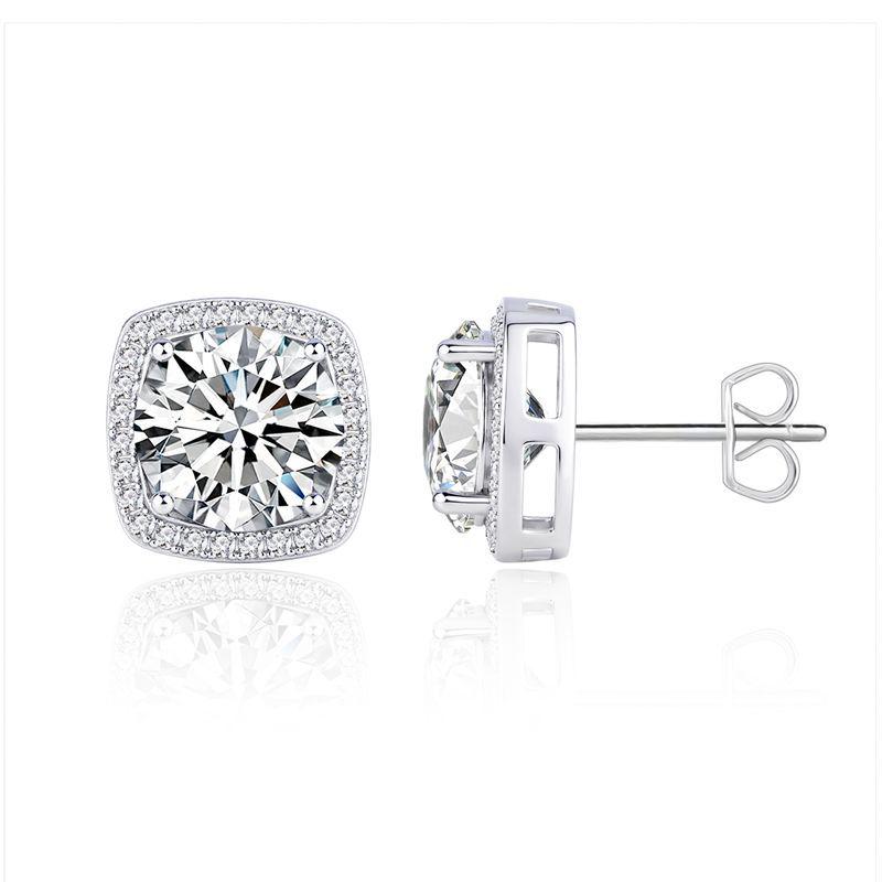 18k White Gold Plated S925 Sterling Silver Moissanite Stud Earrings - Sparkling 3 Carat Star Design 925 Silver