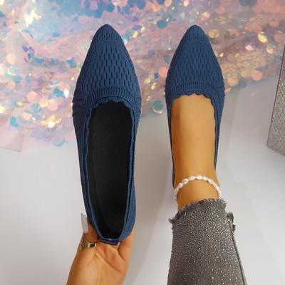 Damskor Ballerinaskor Spetsig Tå Enfärgad Stickad Slip-on Sneakers Dam Casual Andningsbara Ballerinaskor Loafers Skor för Kvinnor