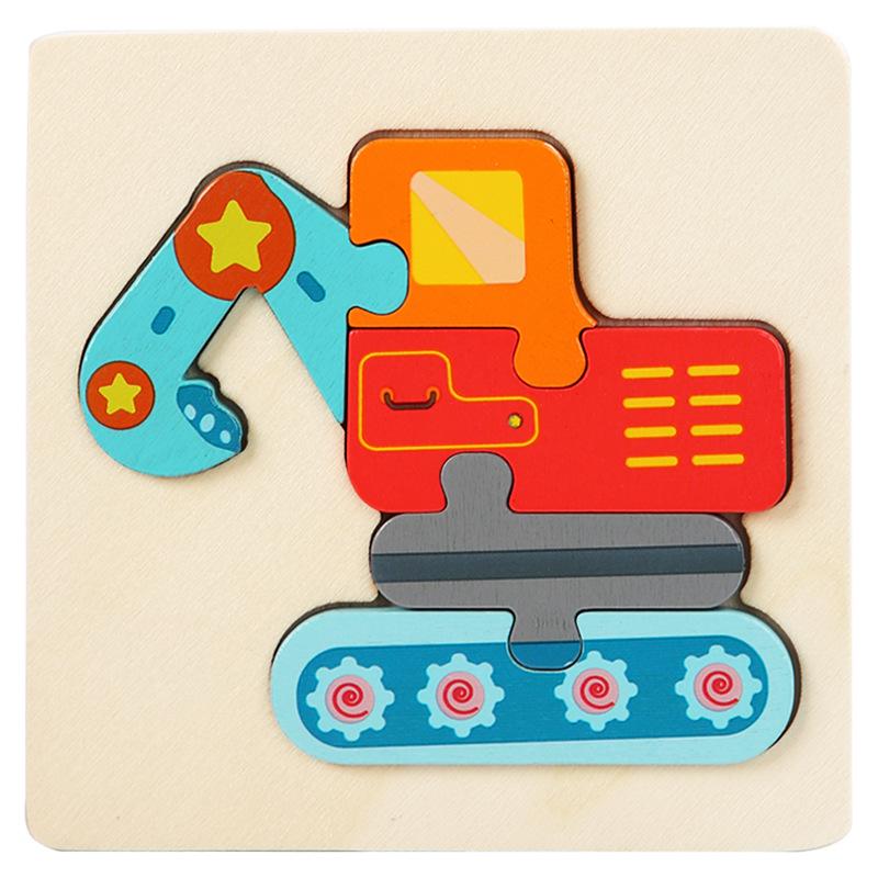 3D Wooden Animal & Vehicle Puzzle Blocks - Educational Hand-Grasp Board for Kids