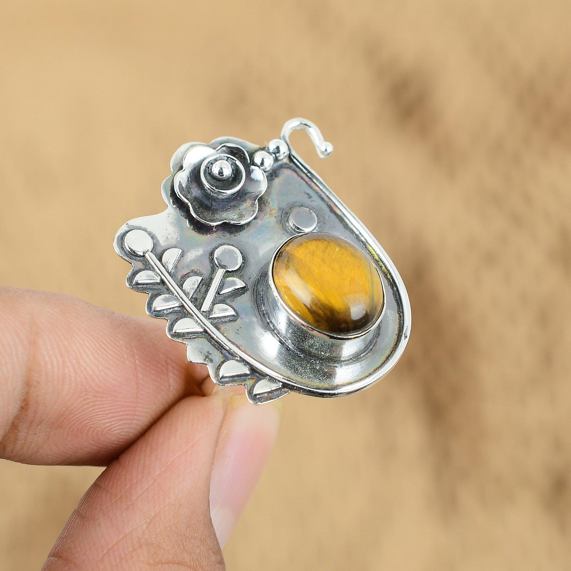 

Mothers day Deal 925 Silver Tiger s Eye Gemstone Handmade Flower Ring Jewelry Yes