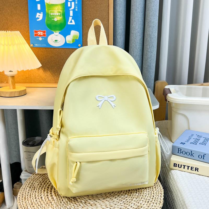 Schoolbag Japanese Ins Small Fresh Student Schoolbag Female Cute Embroidered Bow Backpack Solid Color Foreign Style Travel Backpack