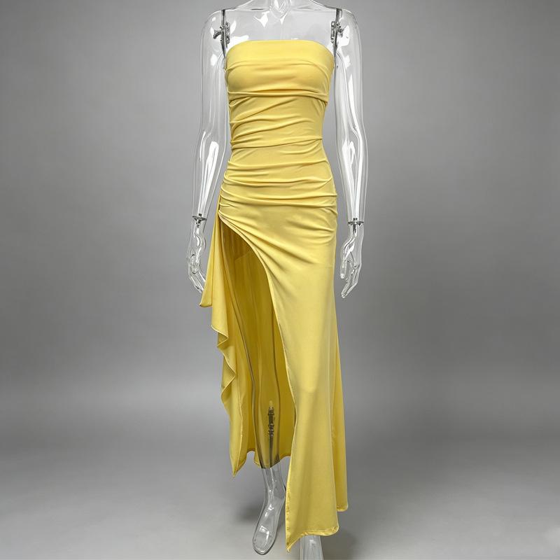 Hot-selling new tube top dress, sexy side split irregular hip wrap skirt in European and American summer