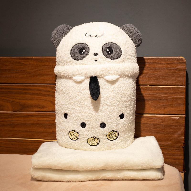 Cartoon Milk Tea Animal Panda Lion Throw Pillow Blanket Plush Toy Frog Piggy Doll Office Lunch Break Air Conditioner Blanket