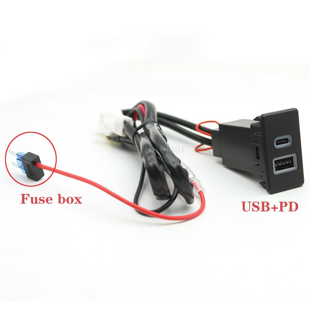Dual USB and Type C Ports Car Charger for Nissan Patrol Y60 Y61 Phone Charger Auto Adapter 12V 2.1A LED Light