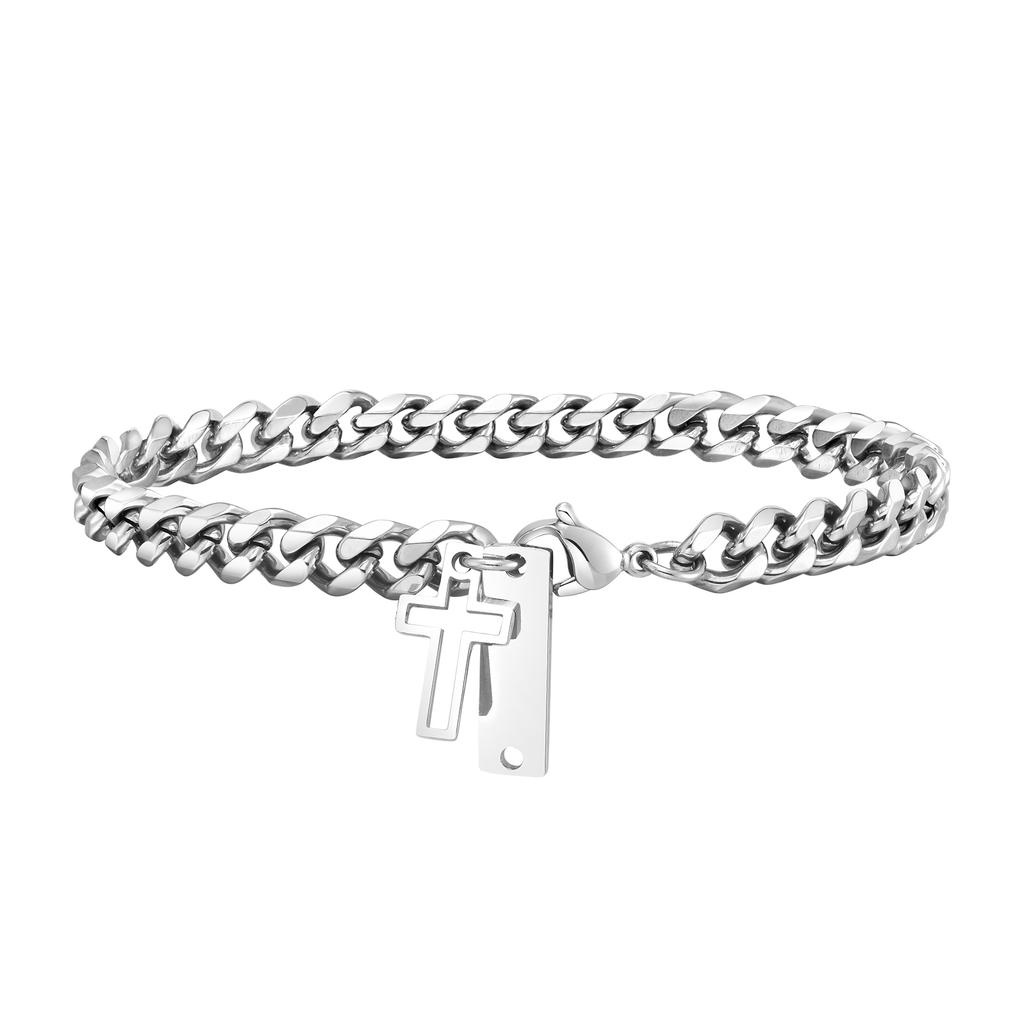Vnox Unisex Cuban Chain Bracelets for Men Women, Religion Charm Cross Bracelet,Never Fade Wheat Figaro Rope Link Chain Wristband