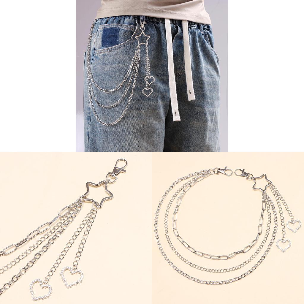 Catena Metallico Multi-strato a Stella Pentagramma per Cintura Stile Street Dance