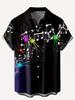 Men'S Psychedelic Note Starry Sky Short Sleeve Shirt, Electronic Music Party Style Blouse, All-Over Music Symbol Print Loose Top, Suitable for Music