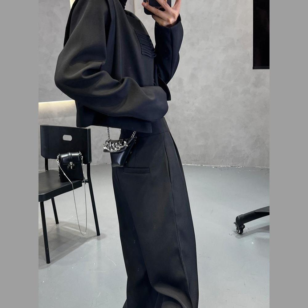 Dámský čínský retro dvoudílný set: Pánská bunda s dlouhým rukávem a kalhoty s vysokým pasem