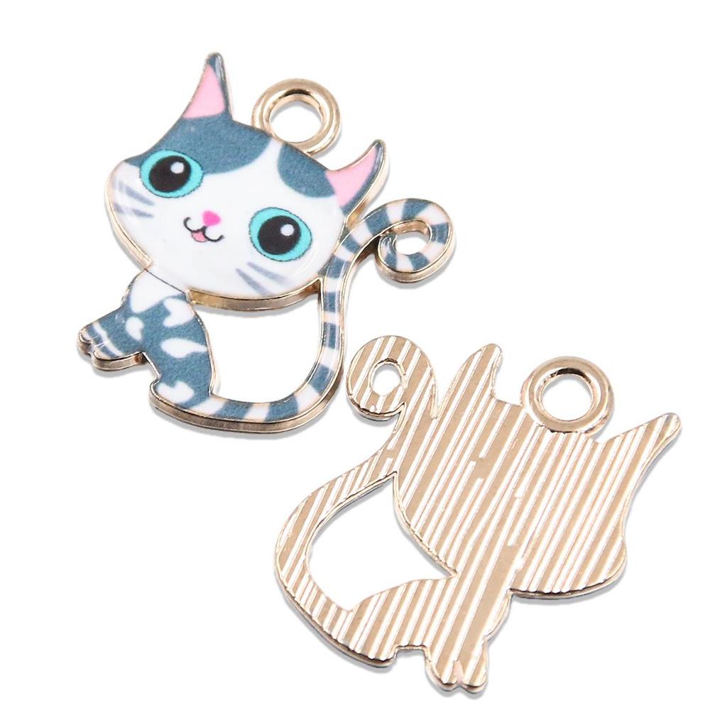 9-Color Creative Long-Tailed Cat Pendant (21x24mm, KC Gold) – Cute and Unique Ornament