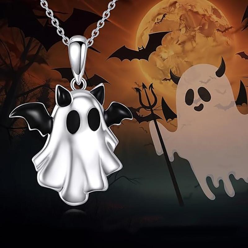 Ghost Halloween Pendant Necklace With Zinc Alloy Material For Holiday Accessory