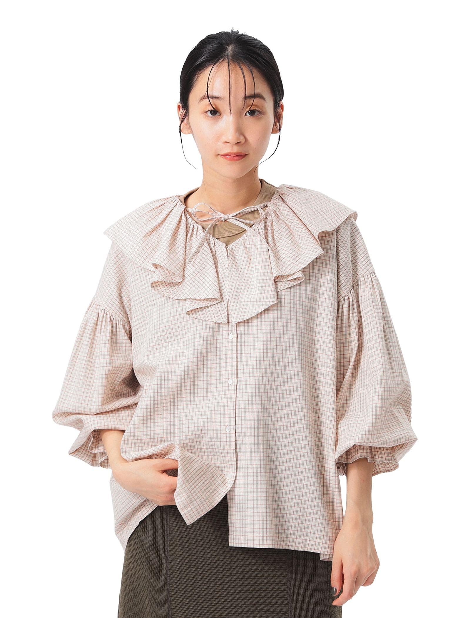 

Рубашка в клетку с оборчатым воротником, один размер 13110292247 [Beams Boy] L/S, женская, L.BEIGE_CHK