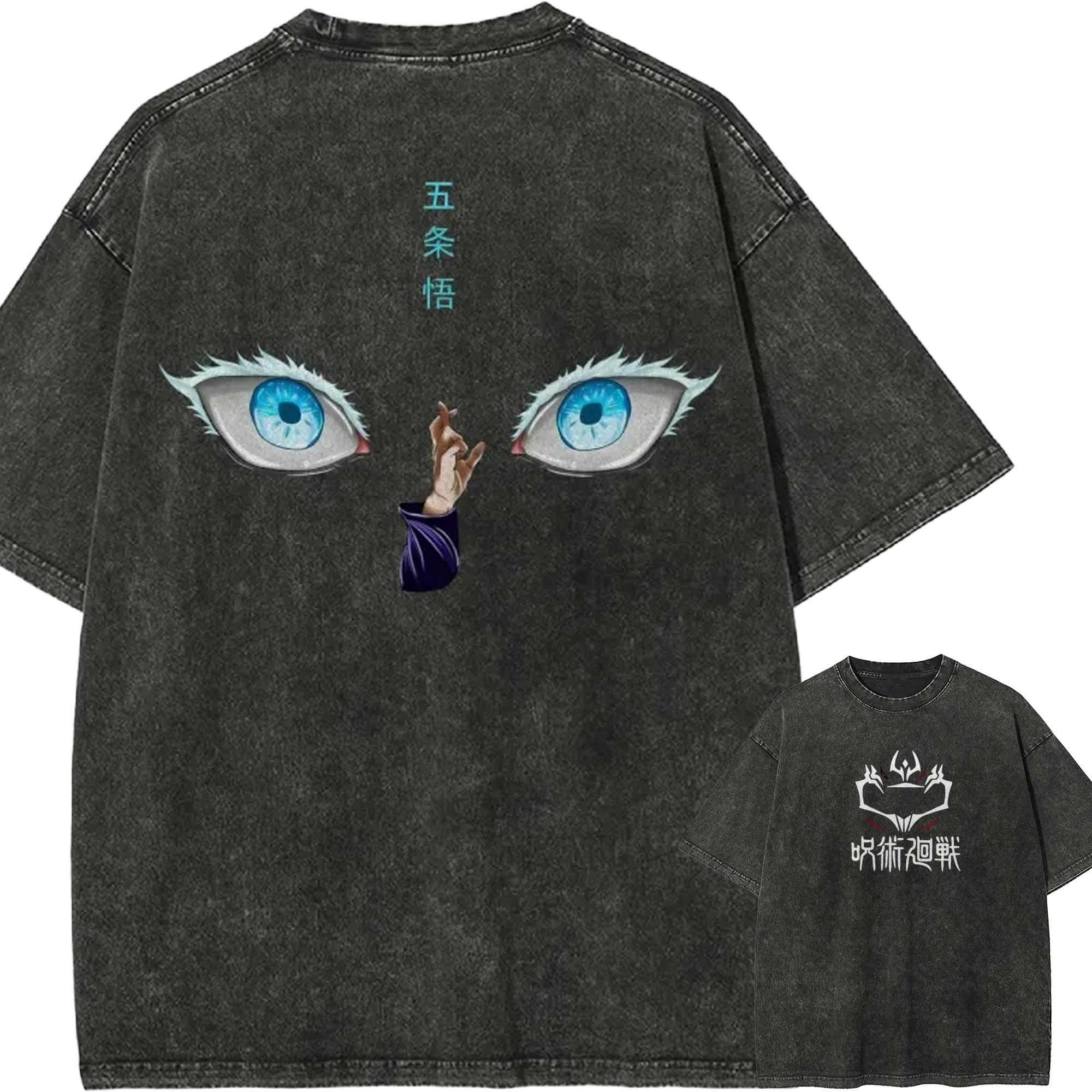 

Satoru Gojo Six Eyes T-shirt Jujutsu Kaisen Blue Eyes Graphic Tee Vintage Washed Oversized Retro Harajuku Streetwear Men Clothes M