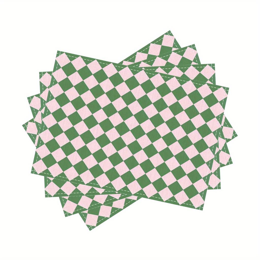 4/6/8/10pcs Korean-Style Fresh & Simple Checkered Placemats Stain-Resistant Kitchen Coasters Coffee Coasters