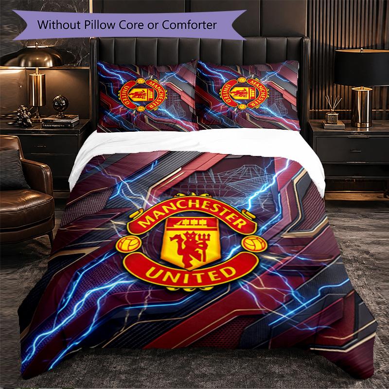 Juego de Cama de 3 Piezas con Patrón del Manchester United Suave Microfibra Funda Nórdica con Fundas de Almohada para Dormitorio