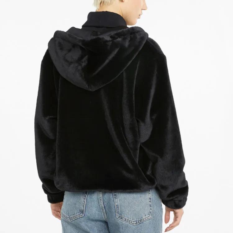 Puma Casual Velvet Jackets Women's Black Hooded Moderate (Unisex) Velvet Jackets 533127 01