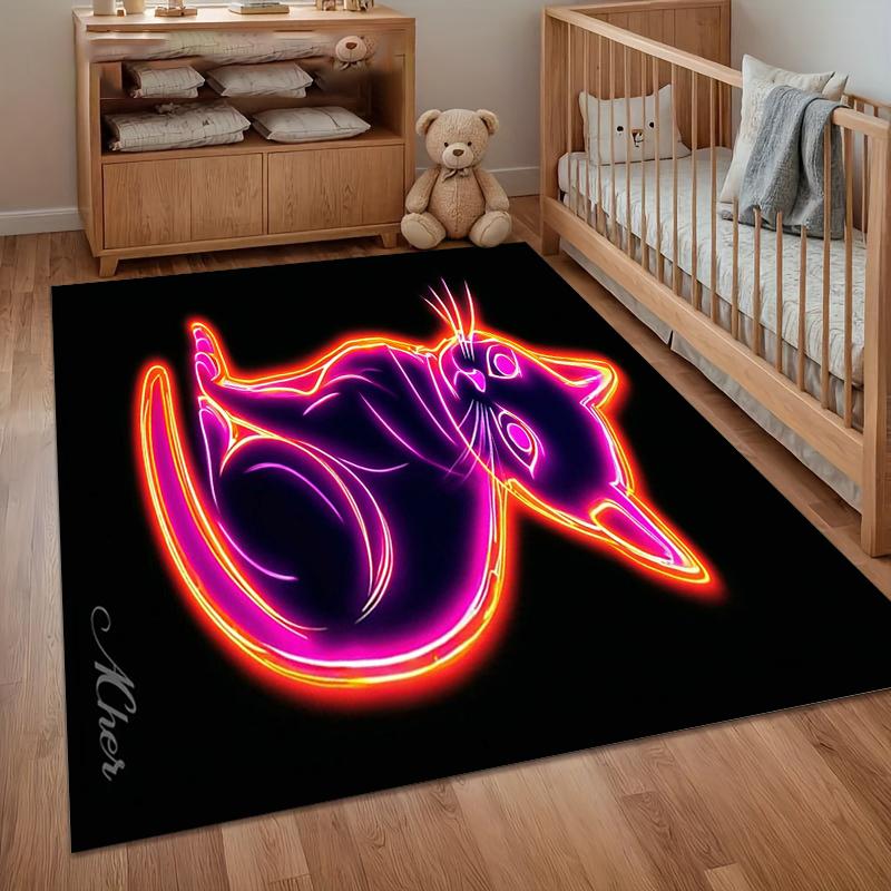 

1PC Area Rug Carpet Soft Non Slip Neon Purple Orange Cat Floor Mat for Entryway Bedroom Living Room Kids Room Home Decor 40cm x 60cm