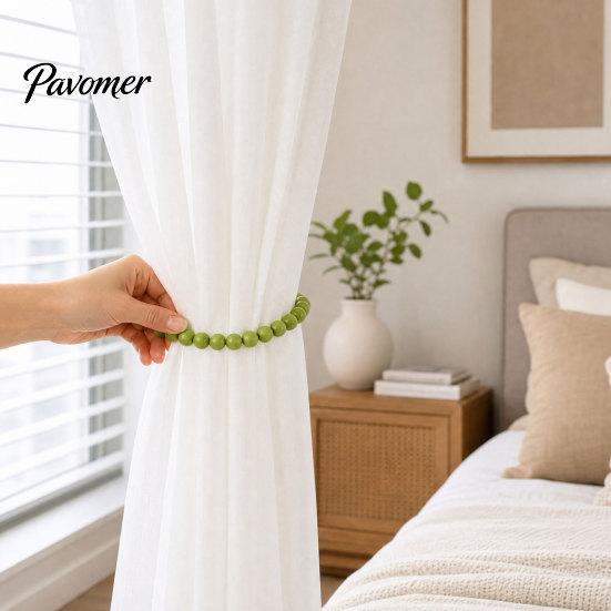 Reusable Curtain Ties 2Pcs Wood Bead Tiebacks, Holdbacks for Thin or Thick Window Draperies, Beautiful Buckles Boho Farmhouse Tie Backs Home