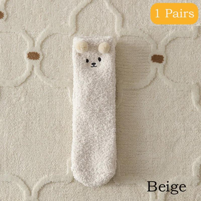 Coral Velvet Women's Winter Thickened Plush Warm Comfortable Sleeping Sock Cute Cartoon Lovely Floor Socks Nice Plus Stockings