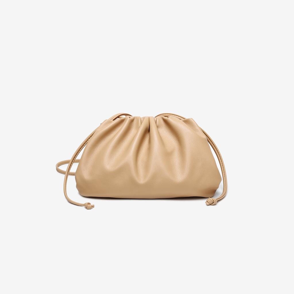 Burgundy Ruched Cloud Bag Women's Chic Underarm Dumpling Purse