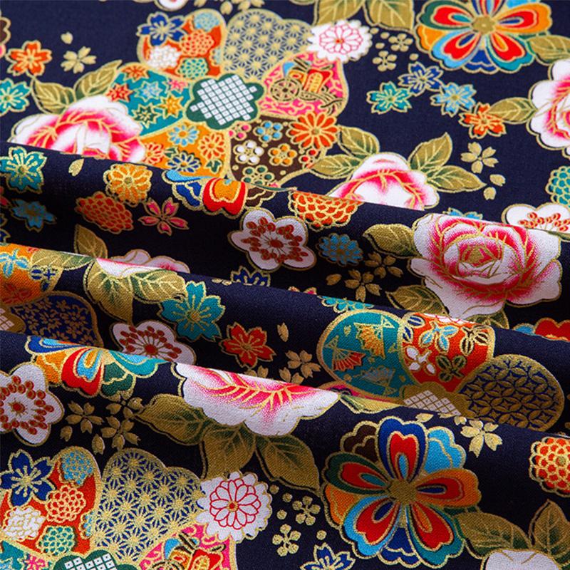 Japanese Style Bronzing Fabric Sakura Printed Cotton Fabric For DIY Hanfu Kimono Doll Bags Crafts Sewing Patchwork Material